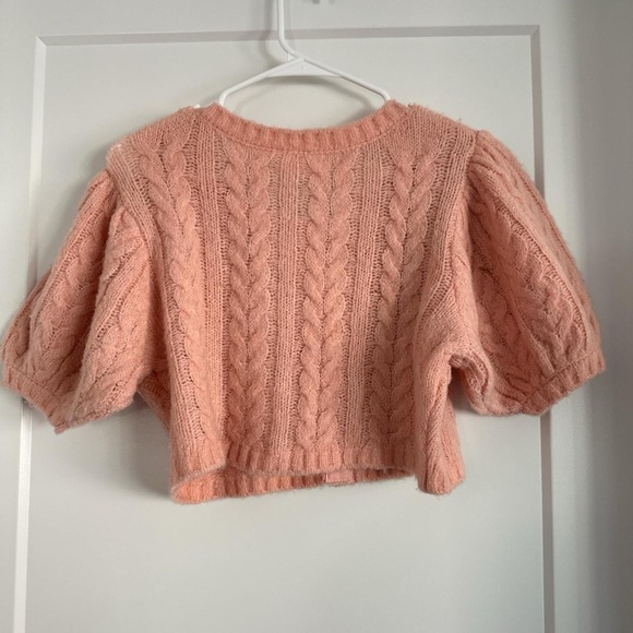 For Love and Lemons Billie Pink Cropped Short Sleeve Cardigan Womens Small - Picture 3 of 9